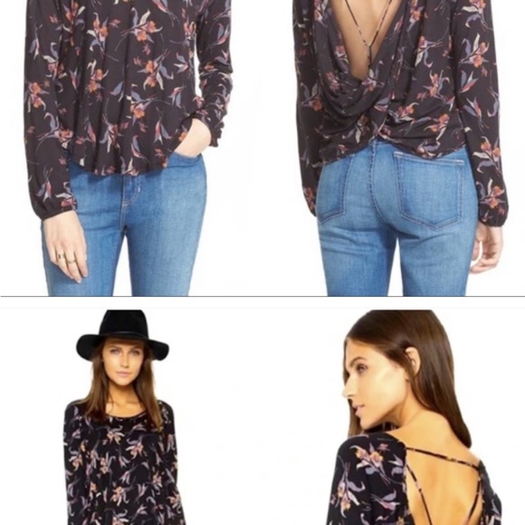 Free People Elsa Modal Blend Floral Top gold tone size small - Picture 8 of 8